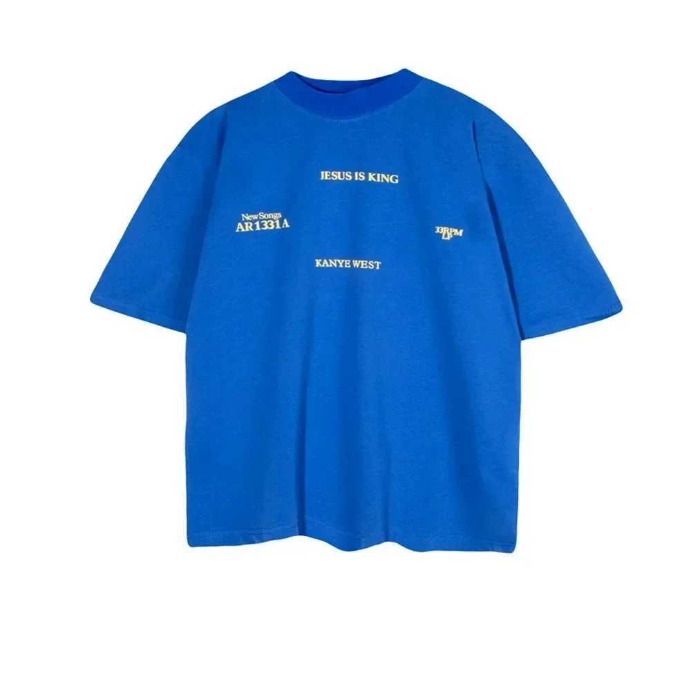 Frog Drift Best Size Shirt Jesus is King Super Size Electric Blue Loose Mens T-shirt Top S-4XL X250324