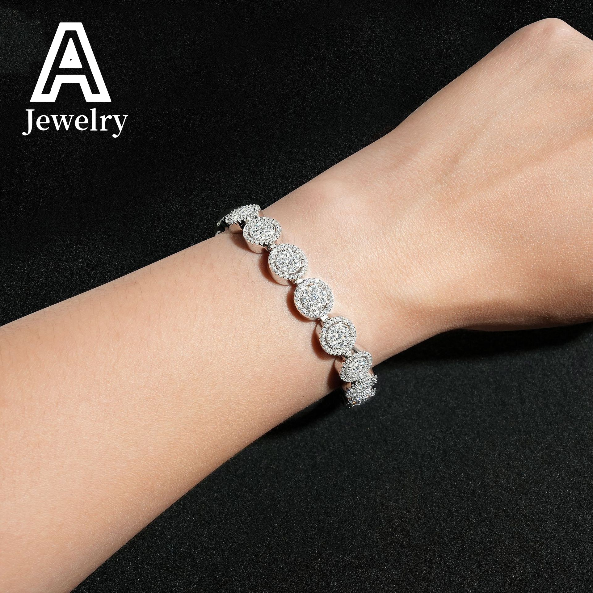 High Quality Fine Jewelry Sparkle Iced Out 10mm Flower 925 Sterling Silver Diamond Moissanite Bracelet