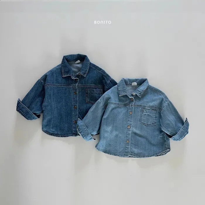 Autumn Baby Long Sleeve Denim Jacket Baby Jacket Pocket Collar Jacket Childrens Casual Jacket Retro Baby Denim Top 250324