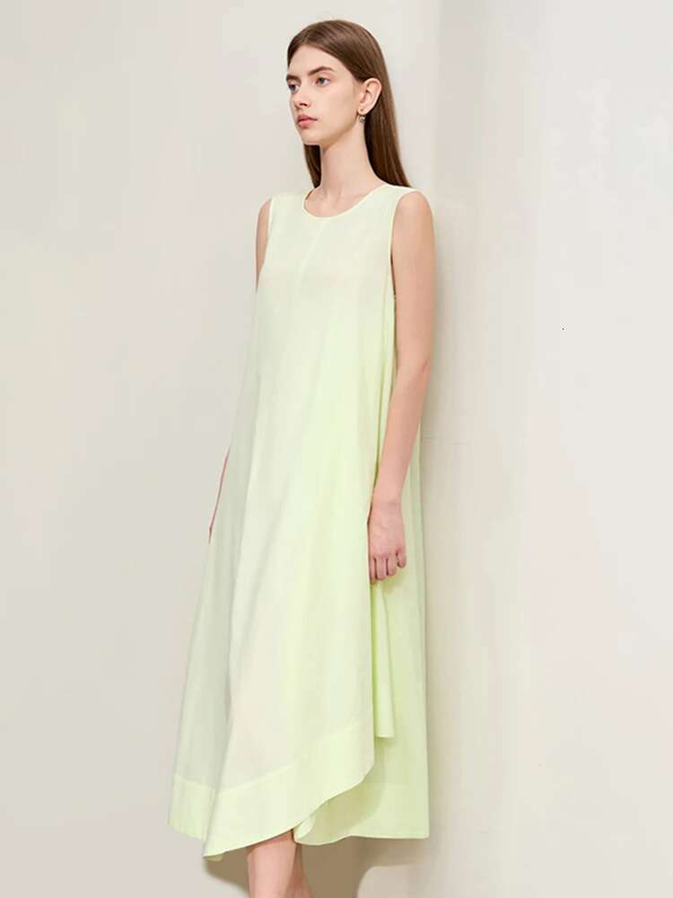Amii Minimalism Women Long Dress 2024 Summer New O-Neck Sleeveless Irregular Swing Female Loose A-e Elegant Dresses 12452024