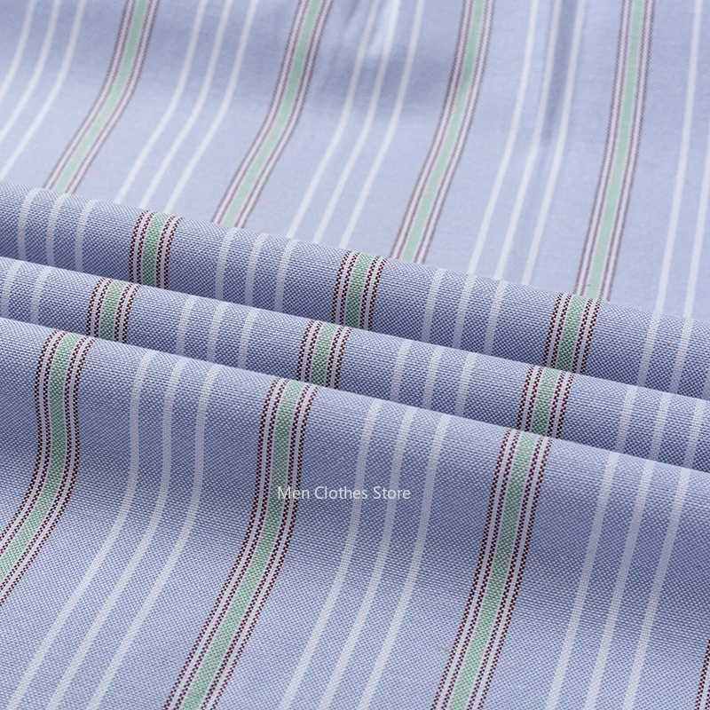 Mens summer short sleeved Oxford pure cotton striped solid color comfortable and breathable business casual mens clothing X250324
