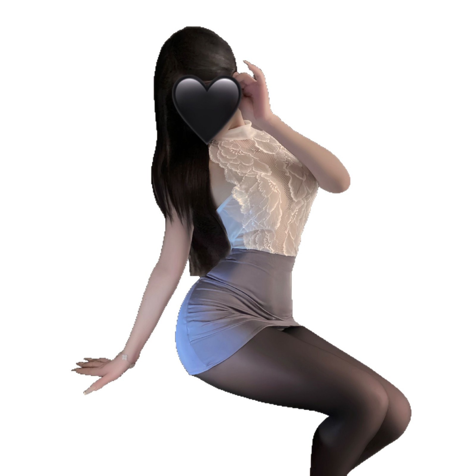 D170 Pure desire style secretary lace pajamas see-through nightdress female hip skirt uniform suit