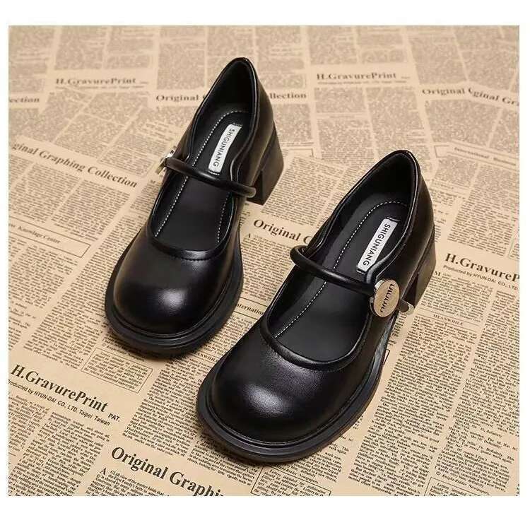 Famous Brand Ladies High Heel Sandals Women Pu Leather Ankle Buckle Mary Jane Woman Thick Heeled White Lolita Shoes