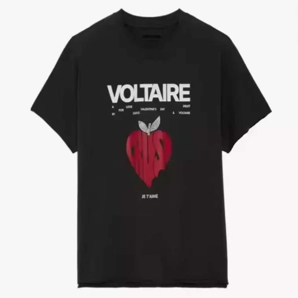 2025 New Spring/Summer French Niche ZV Back Letter Apple Love Printed Round Neck Short-Sleeved T-Shirt Women's Clothing