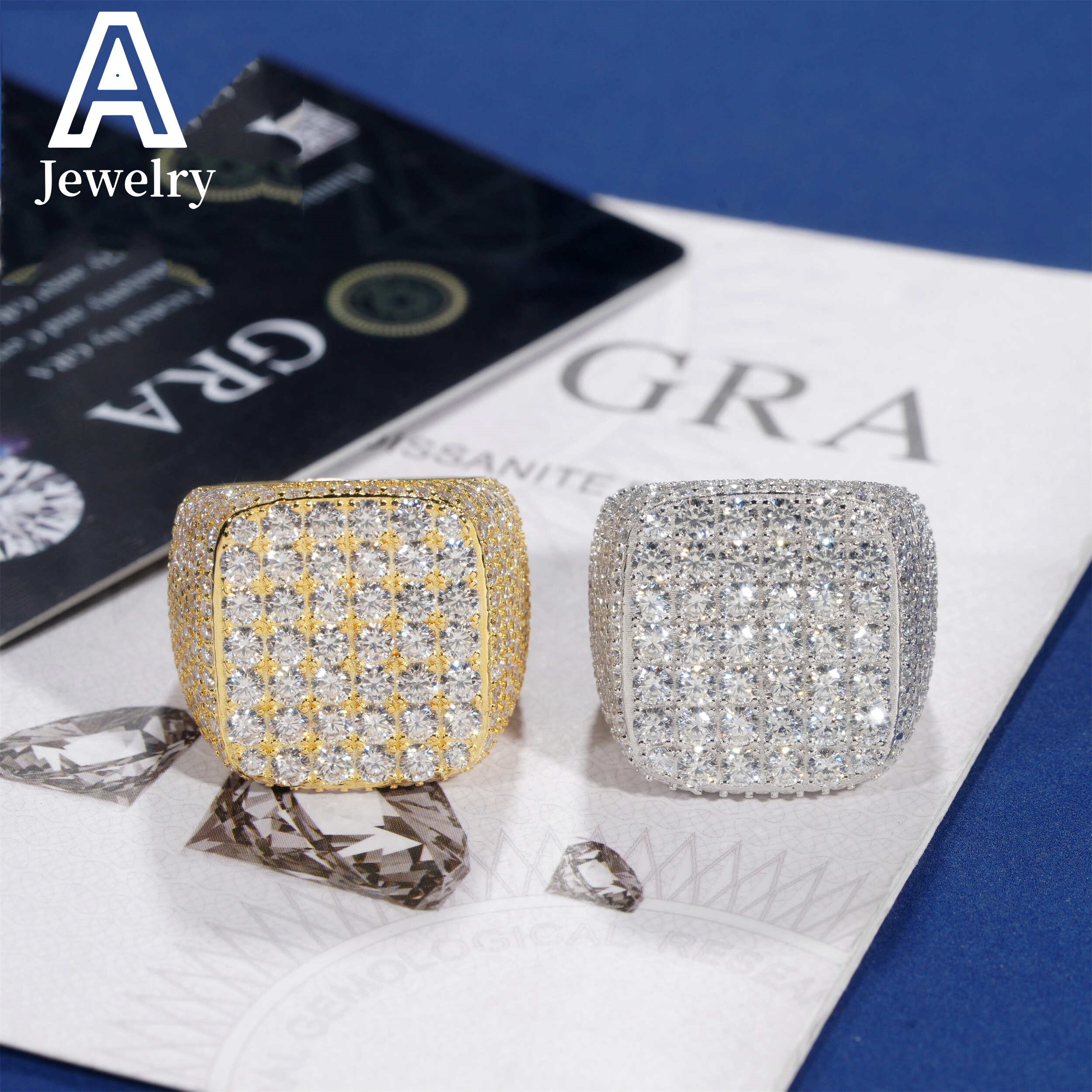 Europe and the United States hip hop 925 sterling silver Moissanite square fashion ring selling trend rings for men and women