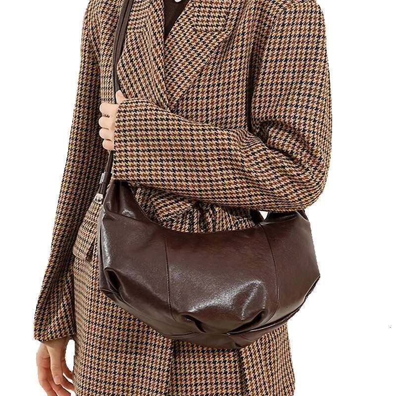 Hifashon Cowhide Genuine Leather Half Moon Shoulder Bags For Women 2025 Designer Crossbody Hobos Crescent Ladies Handbags