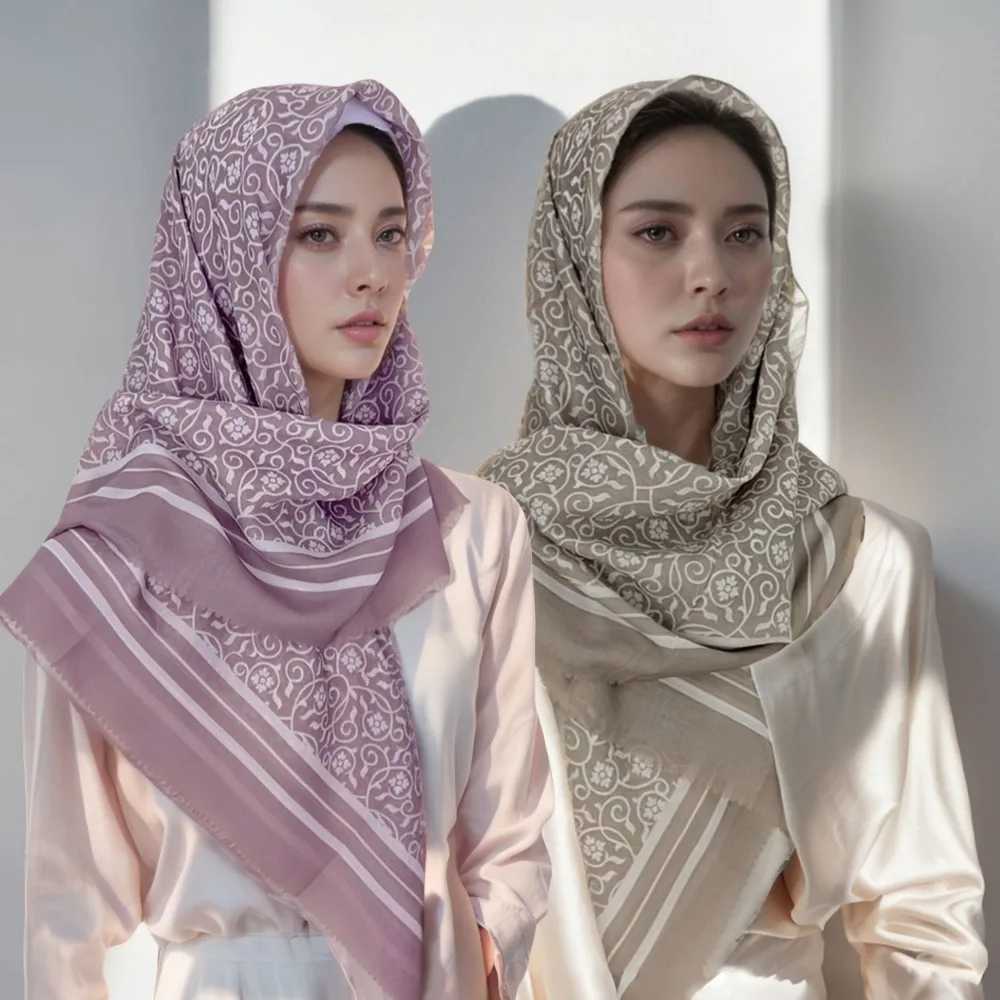 Newly printed 110cm square Voile scarf cotton Muslim headscarf Malay printing packaging grammar scarf shawl X250324