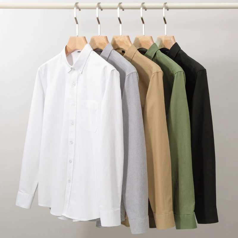 Spring and summer new fashion trend pure cotton youth fashion version Oxford solid color mens long sleeved white work shirt X250324