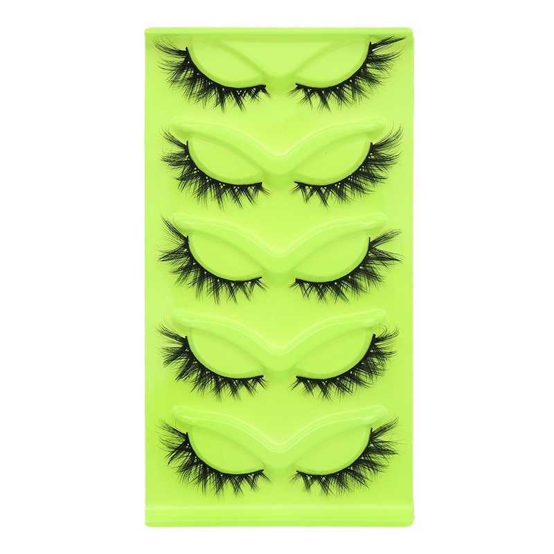 5 pairs of green fox eyes cat eyes fox series fake eyelashes crossed design thick eye tail extended one piece W250324