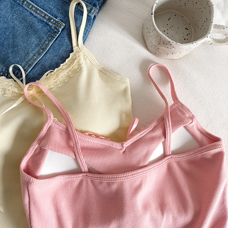 2025 New Designer Pure Desire Lace Beautiful Back Women's Tank Top Summer With Chest Cushion, Fixed Cup Spicy Girl's Inner And Outer Wear Ta