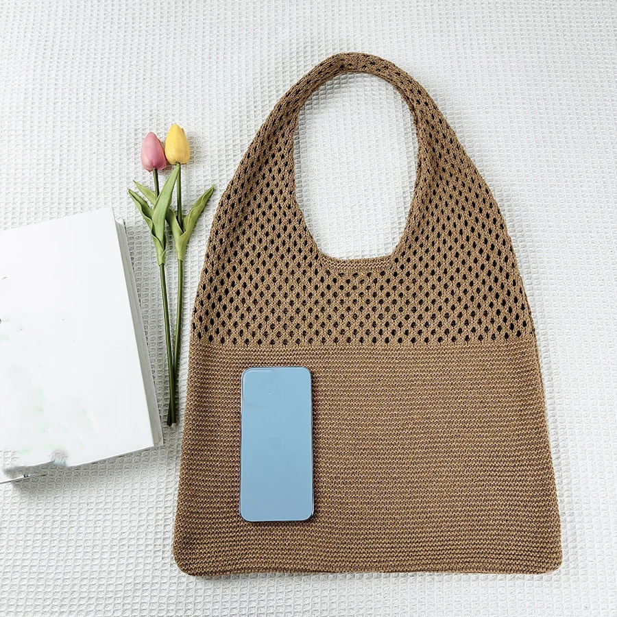 Simple hollow knitted handbag fashionable womens handbag underwear large capacity retro handbag 250320