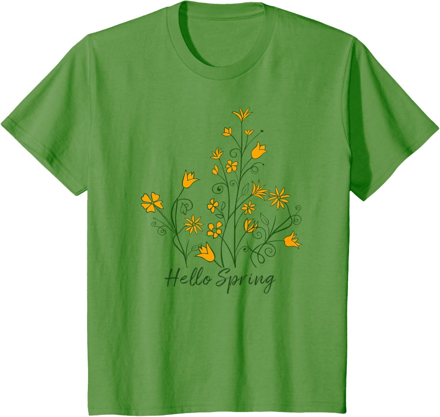 T shirt for Mens Pretty Springtime "Hello Spring" Yellow Flowers - Spring Graphic Tee Casual Tops Clothes Short sleeve