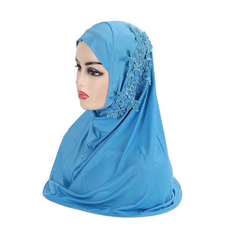 H027 Beautiful teenage Gils Muslim headscarf with lace and stone Islamic scalp razor hat please include on the packaging of Ramadan gifts X250324