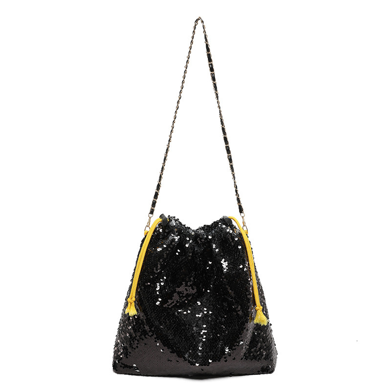 2025S Fashion Designer Bsgs Women S New Fashionable Shoulder Bug Chain Drawstring Tote Bright Film Crossbody Bag
