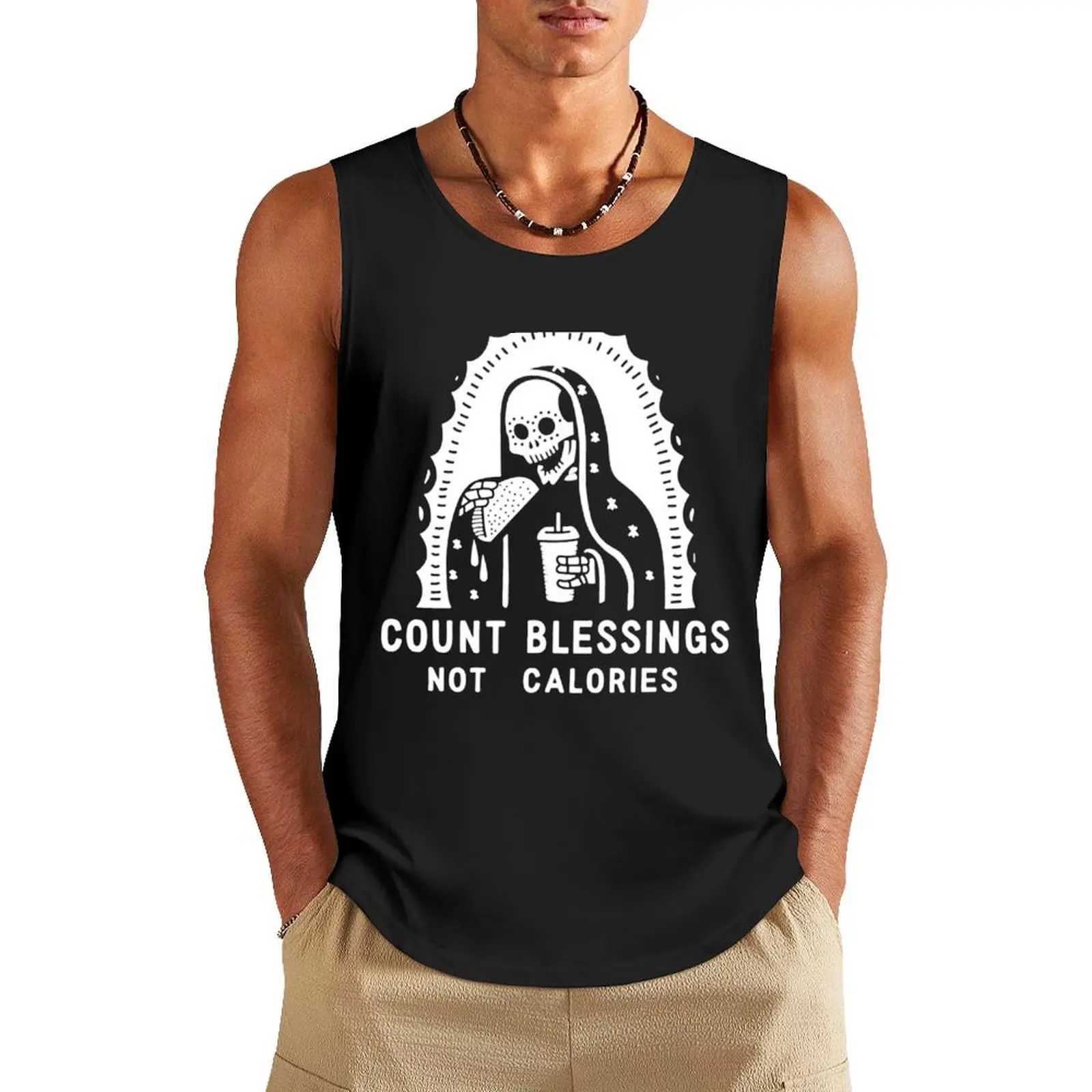 Count blessings no calories designer tank top mens sleeveless T-shirt bodybuilding shirt mens clothing X250324