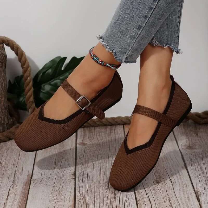 Elegant Mary Janes Flats Women Black Buckle Strap Shallow Casual Ballet Shoes Ladies Spring Autumn Canvas Loafers