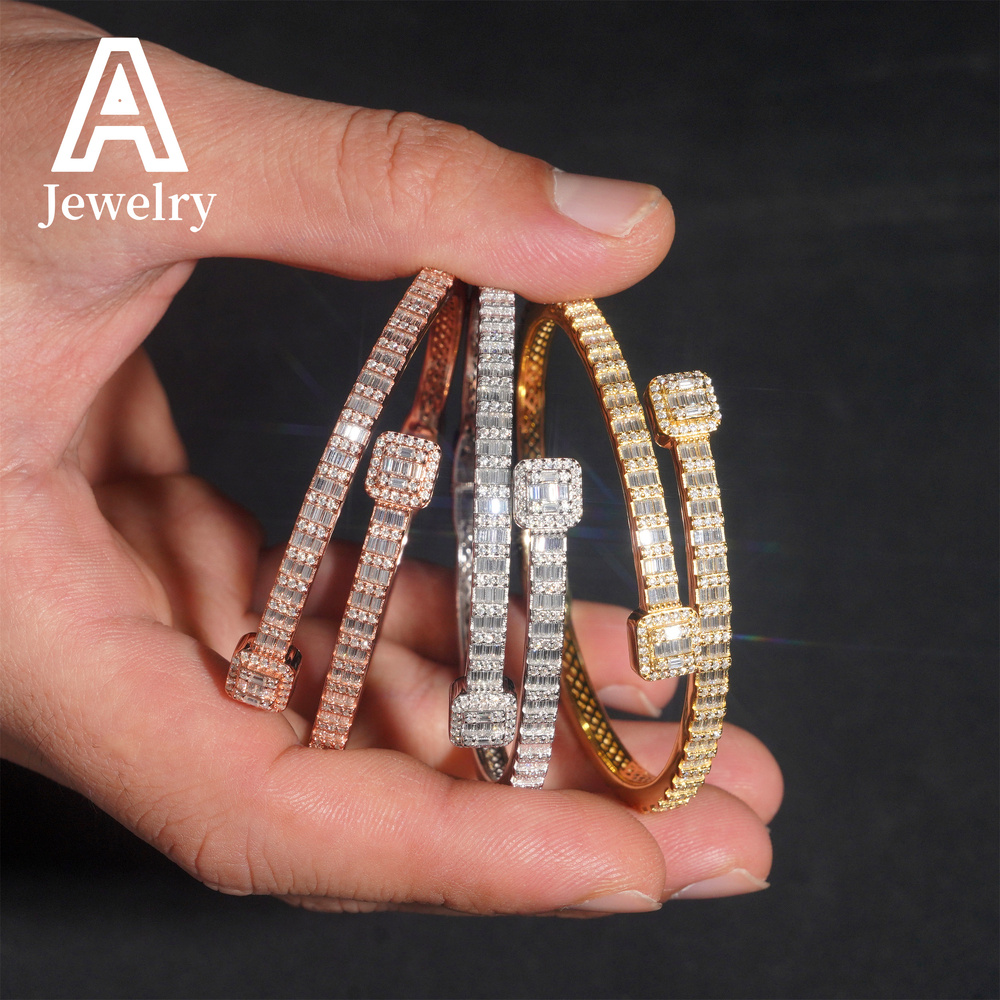 Fashion Jewelry Baguette Moissanite Bangles 925 Silver Trendy Jewelry Clover Bangles Bracelets