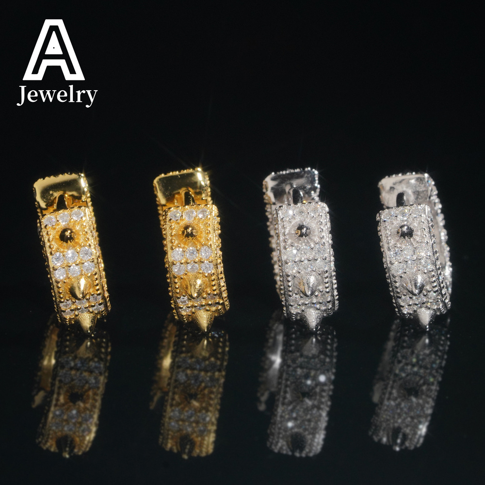 Europe and the United States selling new S925 silver Moosanstone round earrings hip hop personality earrings