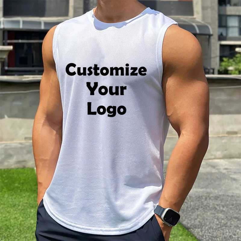 Customized mens sleeveless fitness T-shirt fashionable mens muscle training vest exercise and fitness vest top-level mens sports top mens Blous X25032