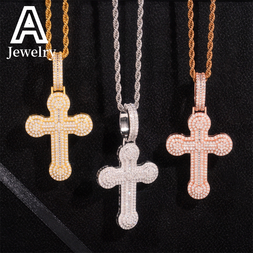 New Arrivals Hip hop cross pendant 925 sterling silver moissanite pendant iced out shining cross pendant