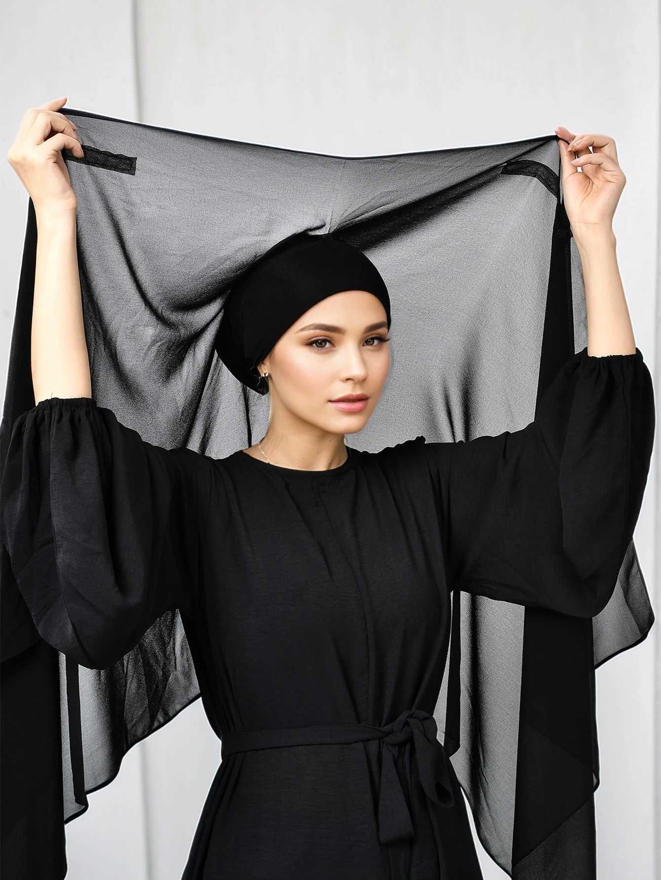 The latest instant chiffon headscarf with magnetic buckle solid color Muslim headscarf scarf Islamic headscarf fashion band shawl X250324