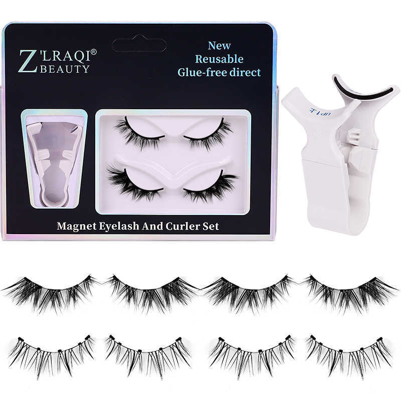 Magnetic eyelash suction integrated strong magnetic glue free black stem thick false eyelash set W250324