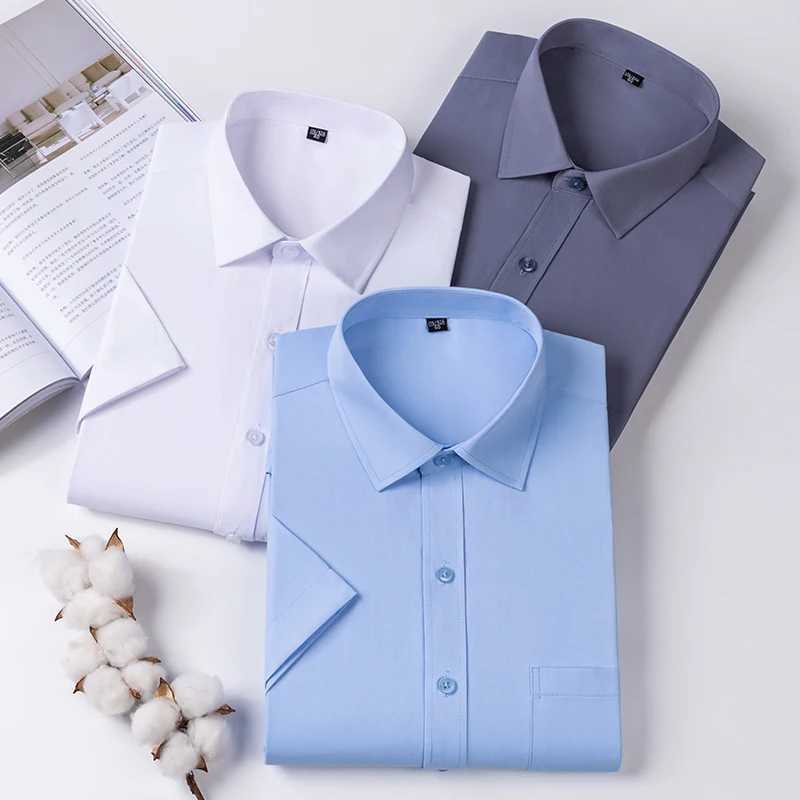 4XL 5XL 6XL 7XL 8XL mens plus size business casual summer short sleeved white blue mens professional social dress X250324