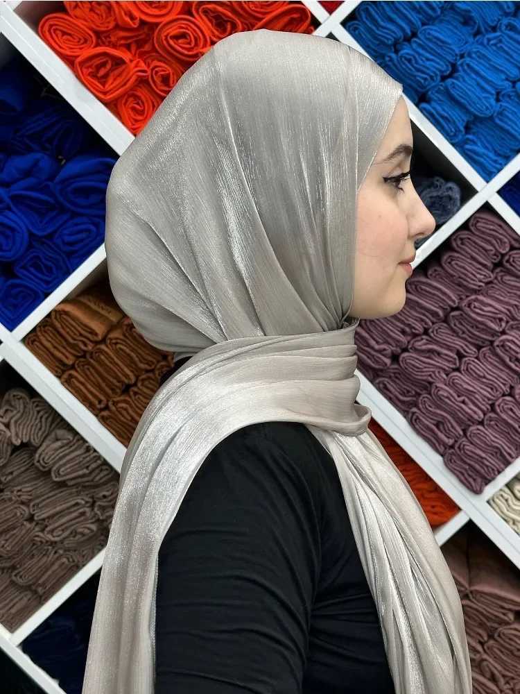 Fem Micro Light Shawl Silk Headscarf Breathable Cool Island Satin Silk Veil Muslim Shining Silk Shawl Wen Scarf X250324