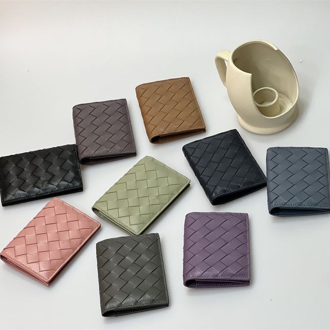 Handmade Woven Leather Wallet, Folding Change Diamond Grid Sheepskin Business Fashion Bag Card Cover