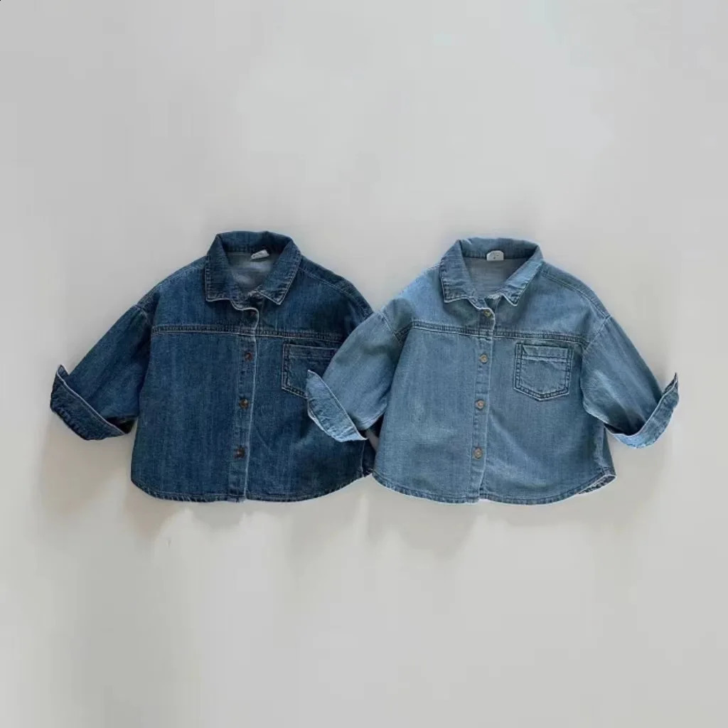 Autumn Baby Long Sleeve Denim Jacket Baby Jacket Pocket Collar Jacket Childrens Casual Jacket Retro Baby Denim Top 250324