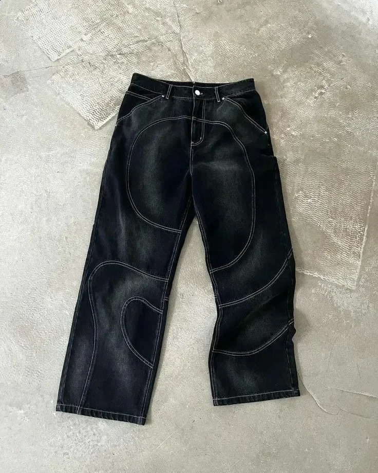 Vintage Patch Stripe Embroidered Jacket Jeans Two Piece Set Y2K Suit Men Harajuku Hiphop Embroidered Baggy Jeans Vintage Jacket 250319