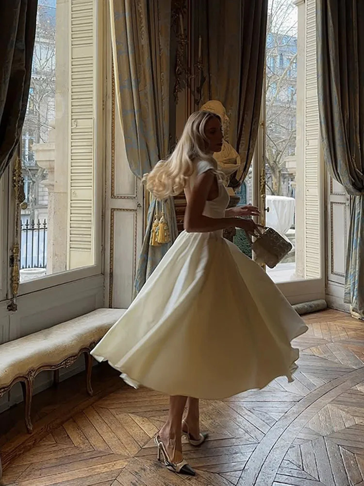 Fashion Backless O-neck A-line Dress For Women Elegant Short Sleeve High Waist Maxi Dresses 2025 Street Vocation Robes 250324