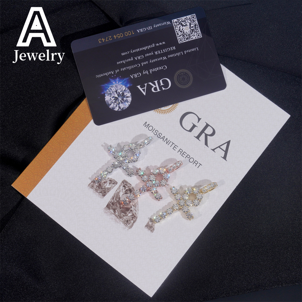 Iced out hip hop jewelry 925 silver vvs moissanite cross pendant men women 4mm circled cross charm pendants with rope chain