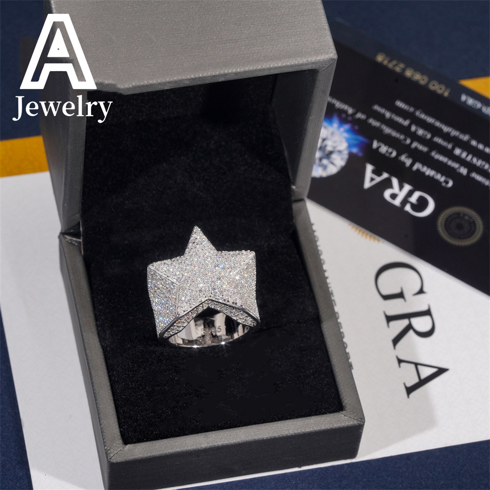 Luxury Fine Jewelry Rapper Fashion Iced Out Top Quality Hip Hop Star Silver 925 Moissanite Ring for men