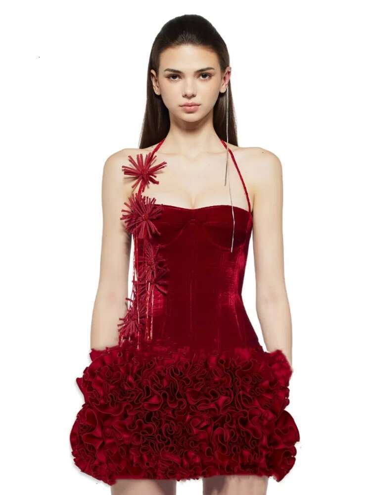 Women's Wer Skirt Two Piece Set Sexy Halter Ral Black Red Corset Top + Mini Skirts Lace-Up Suits Celebrity Party Tail