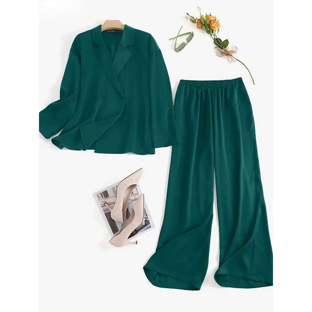 Fashion Women Loose Sets Long Sleeve Shirts Wide Leg Pants Oversized Office Lady Outfits Tracksuit Streetwears