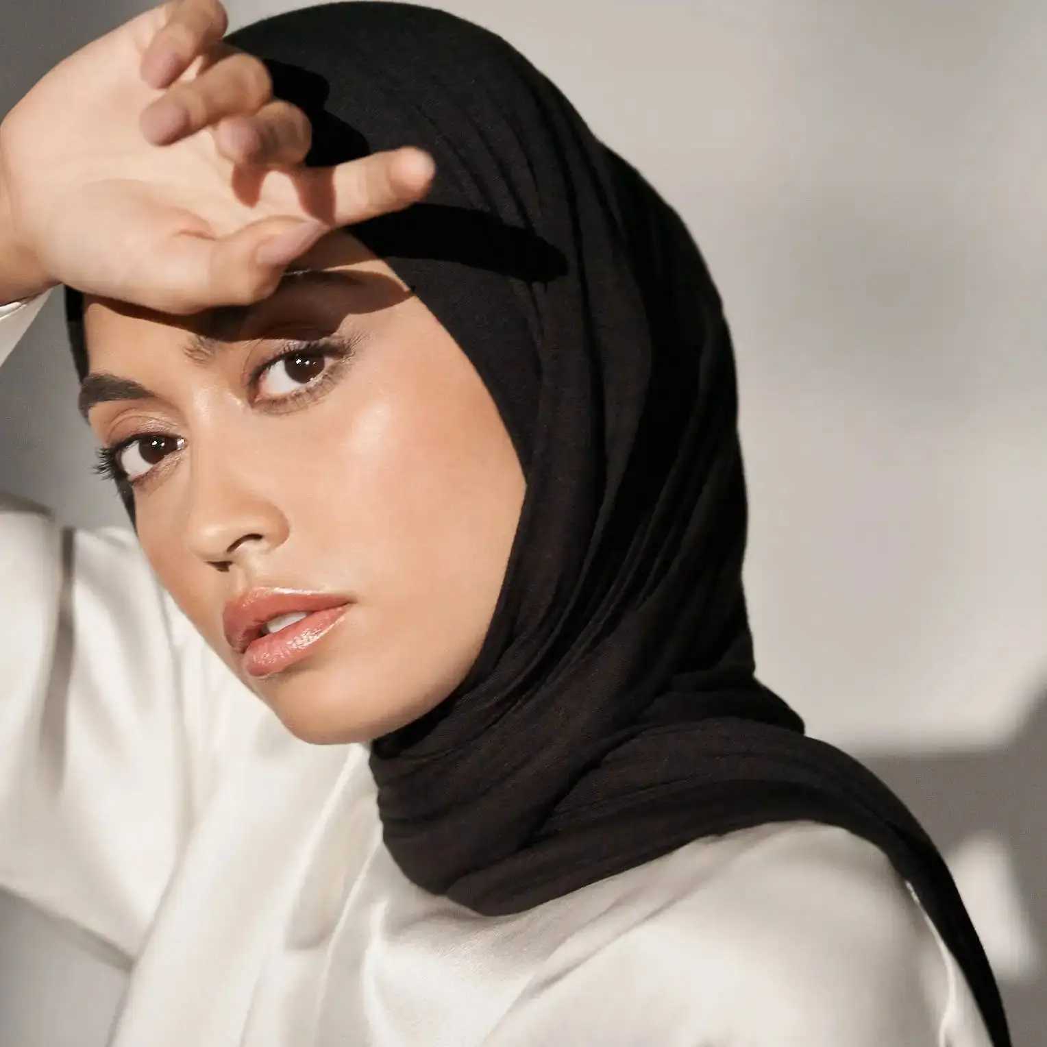 Home>Products>High Quality Jersey Headbands>Solid Muslim Long Scarves>Turban Shawl Elastic Cotton Arabic Scarf Packaging Saudi Headband X2