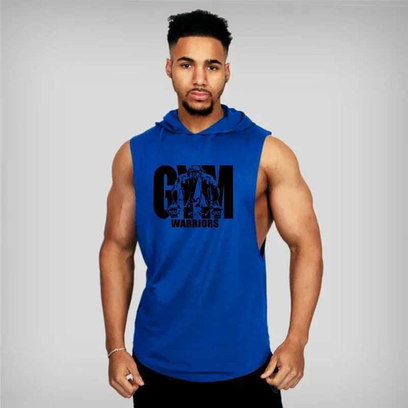 Muscle mens gym clothing mens bodybuilding hoodie vest cotton sleeveless vest sports shirt fitness top X250324