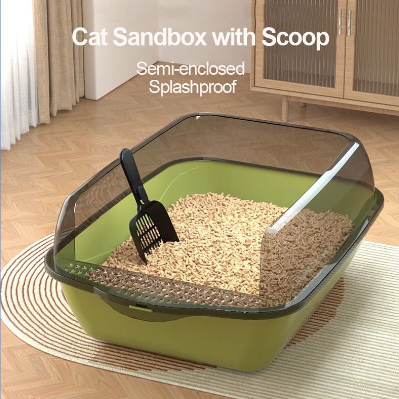Cat Litter Box Thickening Cat Sandbox with Scoop Semi-enclosed Splashproof Tray Pet Toilet Cleaning Basin Bedpan Accessories