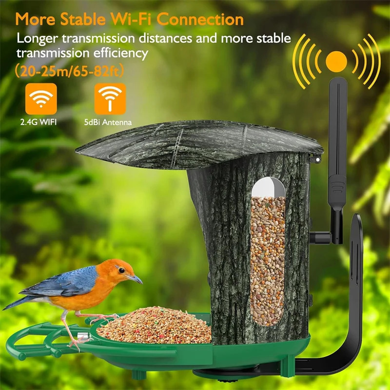 Smart bird feed camera with 64G card 1080P highdefinition AI recognition of species hummingbird house 7W solar panel 250320