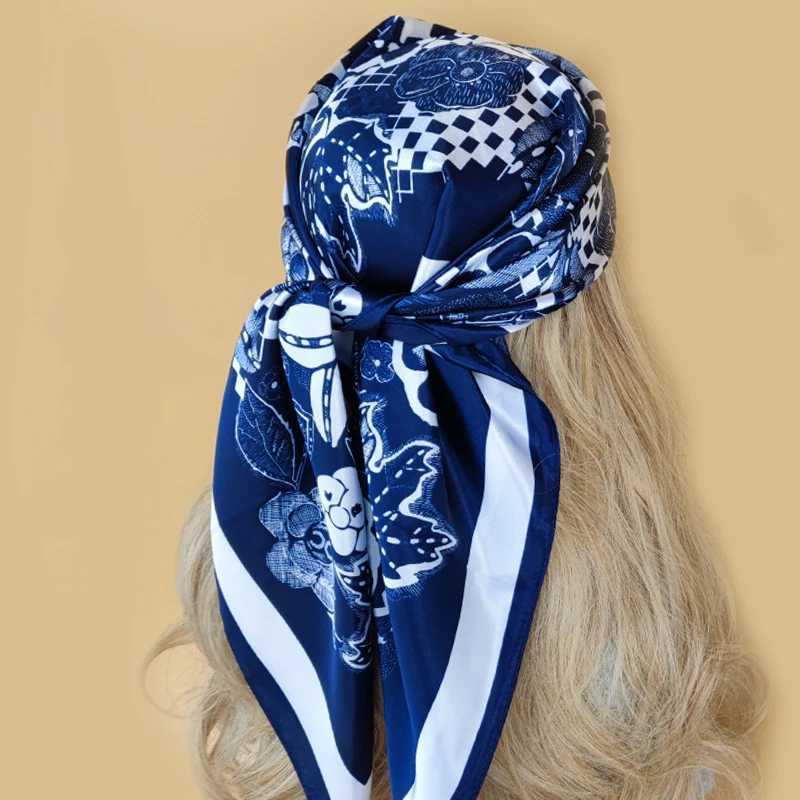 Europe and America Print Kerchief Fashion Flower Sunscreen Bandan Four Seasons Popar Silk Scarves New 90X90CM Square Shawl X250324