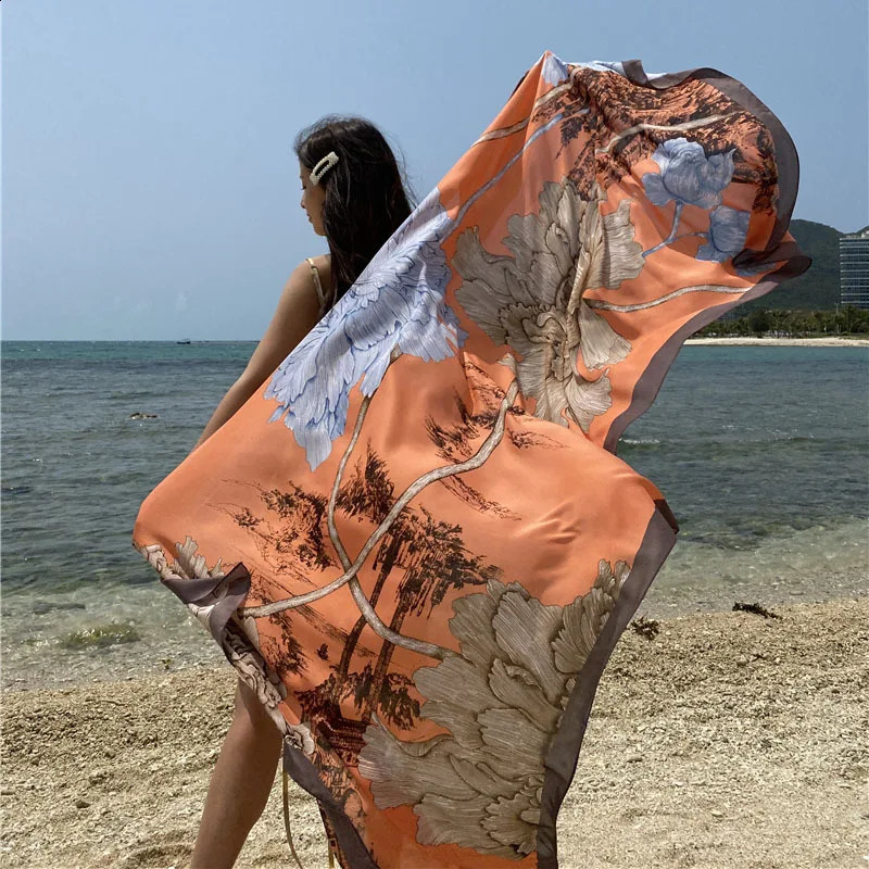 Travel Beach Scarve Bikini Large Sunscreen Shawl Floral Sarong Wrap Scarf Women Swimsuit Bathing Cover-up 90x180cm 250318