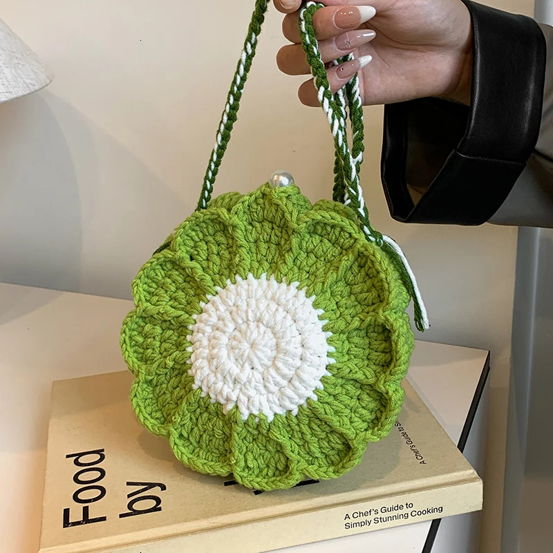 Fashion Sunflower Pattern Womens Mini Knitted Handbag Womens Shopping Bag Wallet Cute Chain Shoulder Cross Body Bag 250320