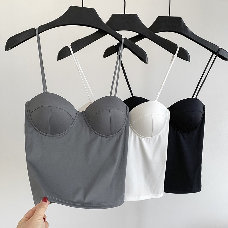 5026 # New Ice Silk Camisole Vest Women's Beautiful Back No Trace Fixed Cup Gathering Comfortable Inner Layer Slim Fitting Underwear