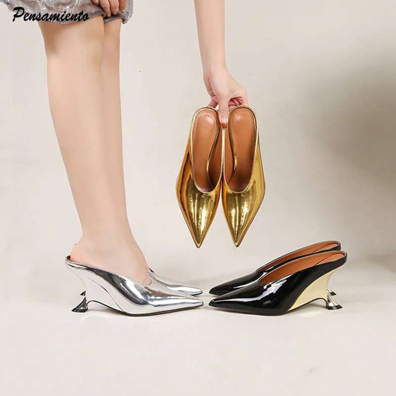 2025 New Fashion Slope Heel Mule Women's Slippers Simple Shallow Pointed Party Skirt Women's Shoes