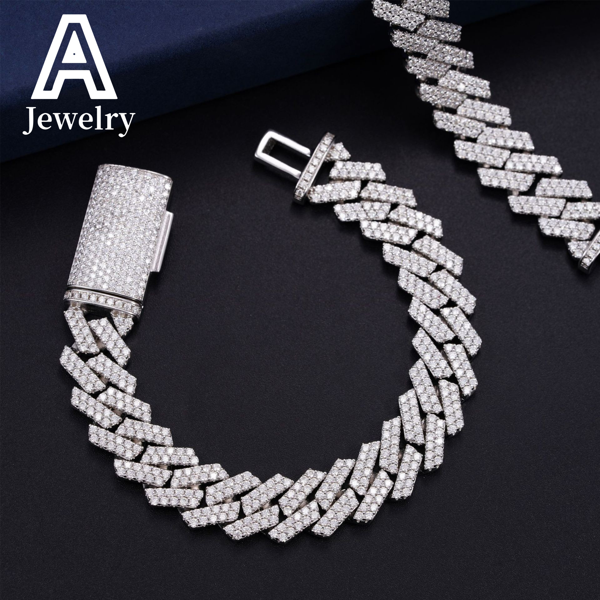 Iced out Miami cuban chain hip hop jewelry necklace s925 moissanite diamond cuban link chain 13mm sharp cuban necklace bracelet