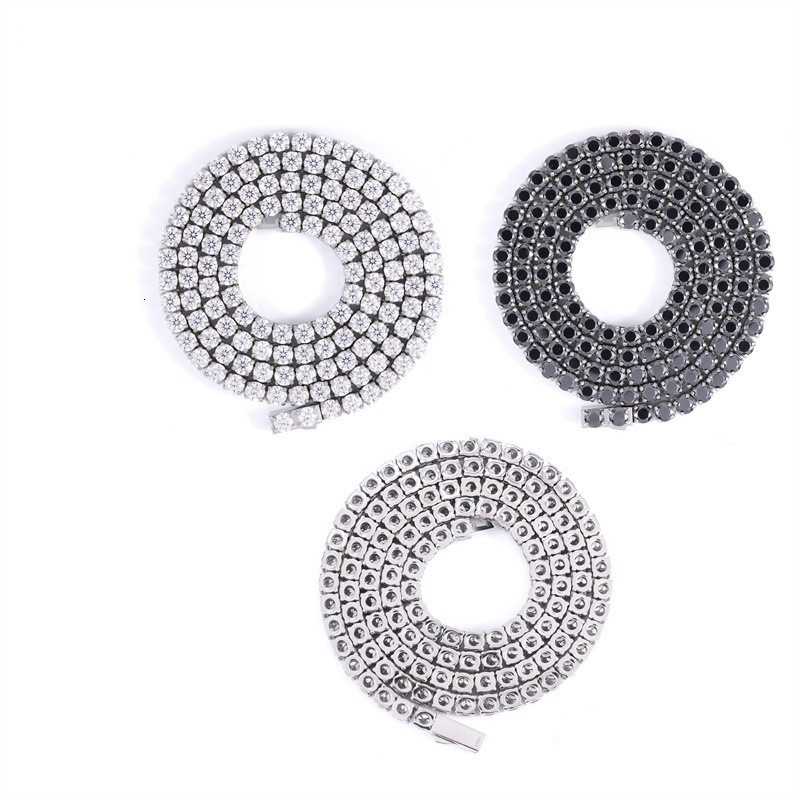 4MM Pass Diamond Tester Black Moissanite Tennis Chains White Gold Plated Hip Hop 316L Stainless Steel Tennis Necklace Bracelet