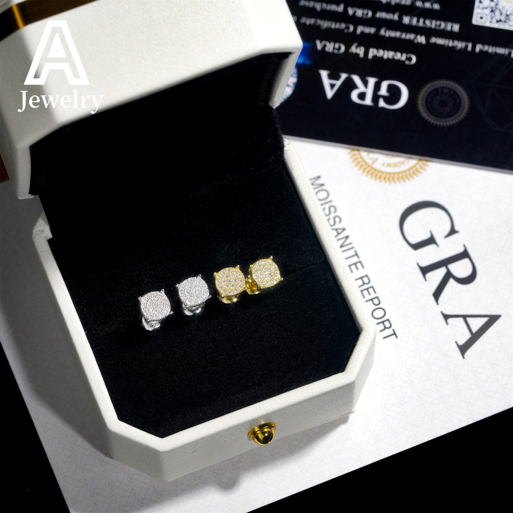 Fashion Screw Back Moissanite Earrings 925 Sterling Silver Hip Hop Jewelry Pass Diamond Tester Fashion Ear Studs