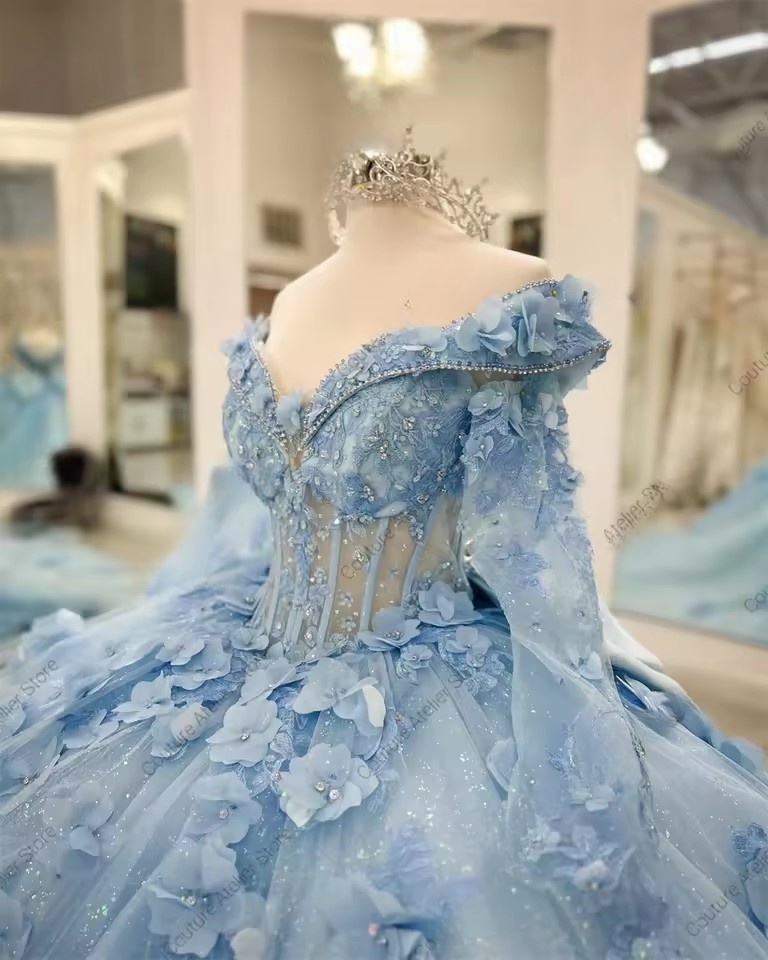 3D wers Lace Applique Off The Shoulder Ball Gown Quince Lace-up 15 Dress Quinceanera 2025 Corset Customized