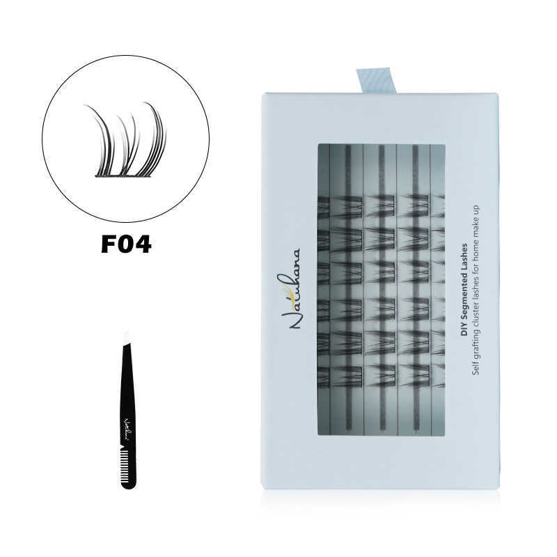 NATUHANA False Eyelash Segmented Thick Black Stem Slant Flying Style Self Grafted False Eyelash W250324